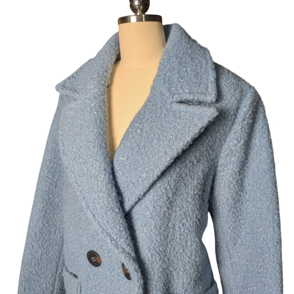 BCBGeneration Light Blue Teddy Jacket Fuzzy Trench Coat NWOT Double Button - Picture 6 of 13